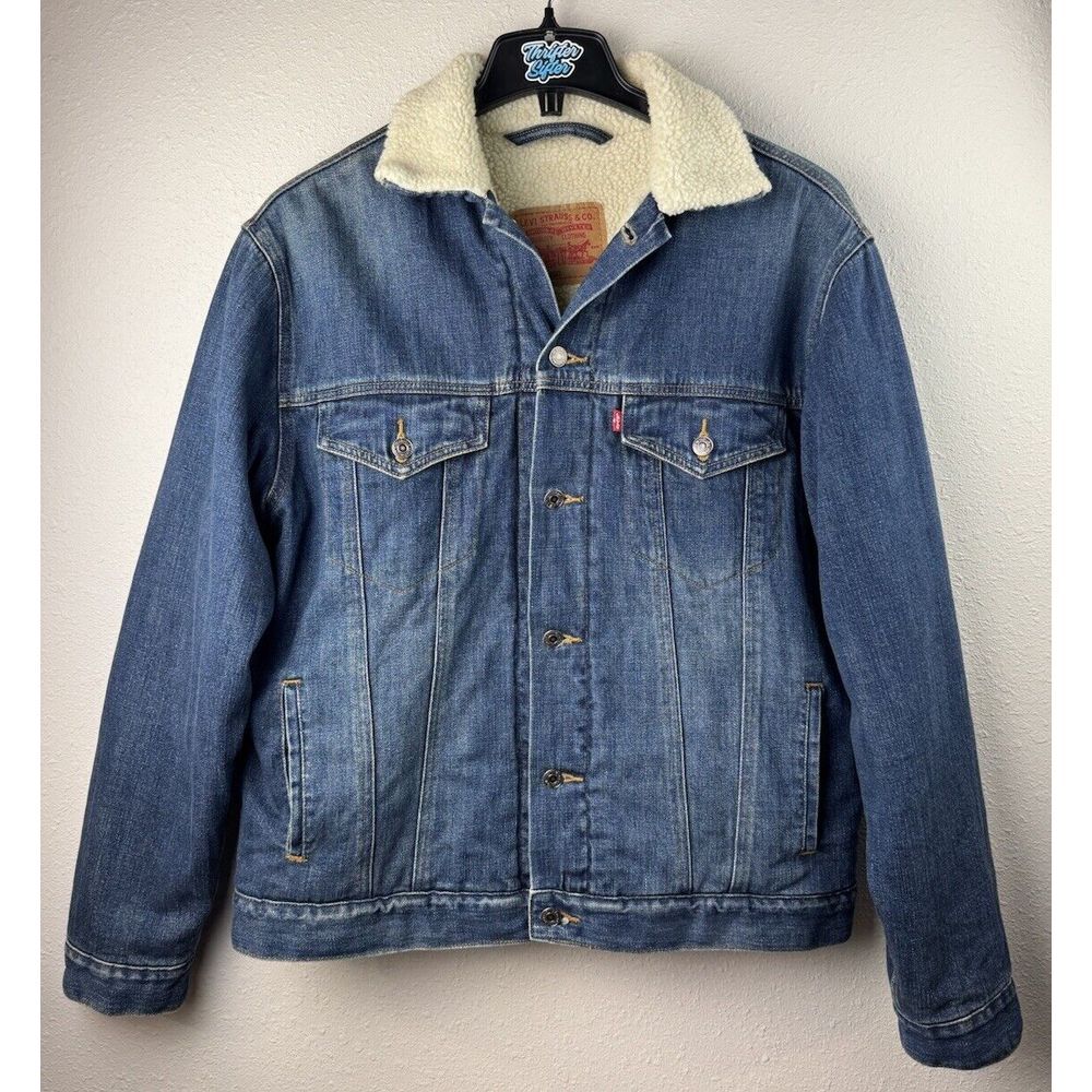 Levi Strauss Co. Large Denim Sherpa Button Up Blue Jean Denim Jacket w/ Pockets